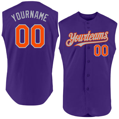 Custom Purple Orange-Gray Authentic Sleeveless Baseball Jersey