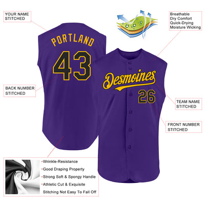 Custom Purple Black-Gold Authentic Sleeveless Baseball Jersey