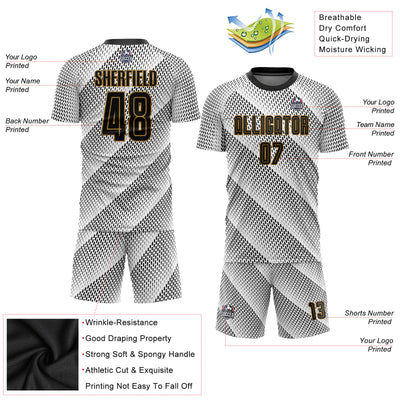 FANSIDEA Custom Graffiti Pattern White Black Orange-Old Gold Sublimation Soccer Uniform Jersey Women's Size:2XL