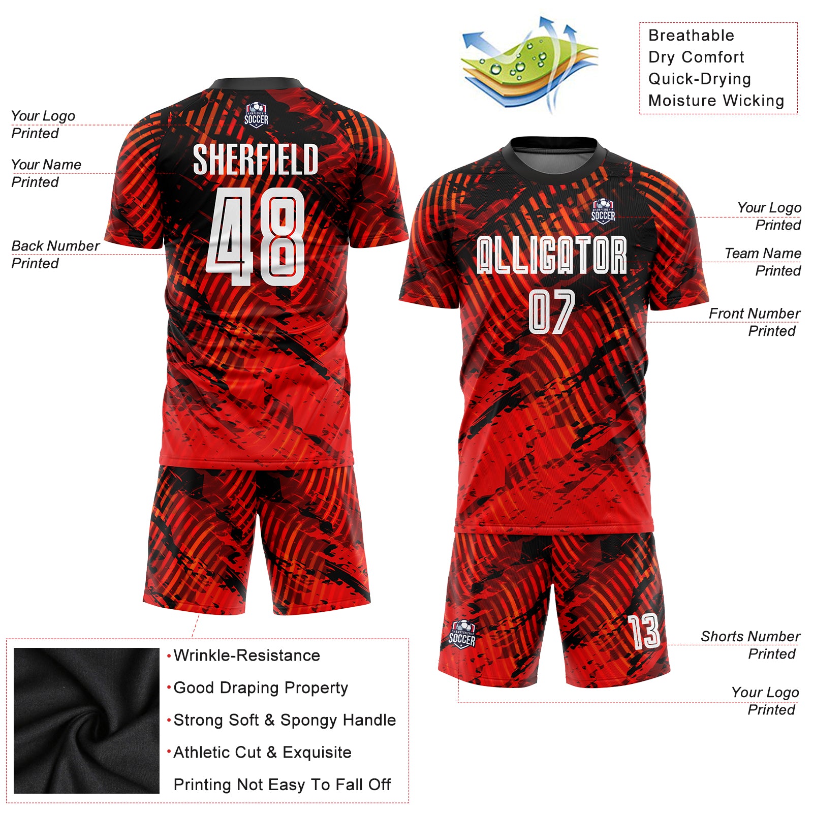 Custom Red White-Black Sublimation Soccer Uniform Jersey