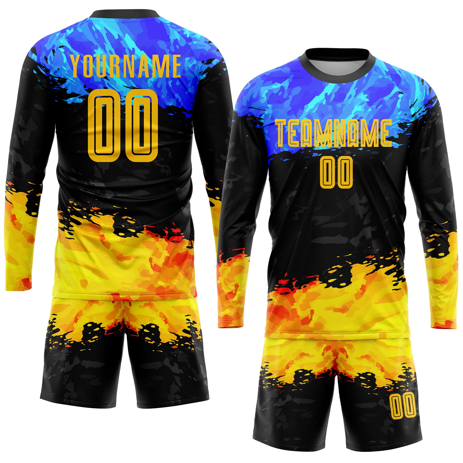 Custom Figure Gold-Royal Sublimation Soccer Uniform Jersey