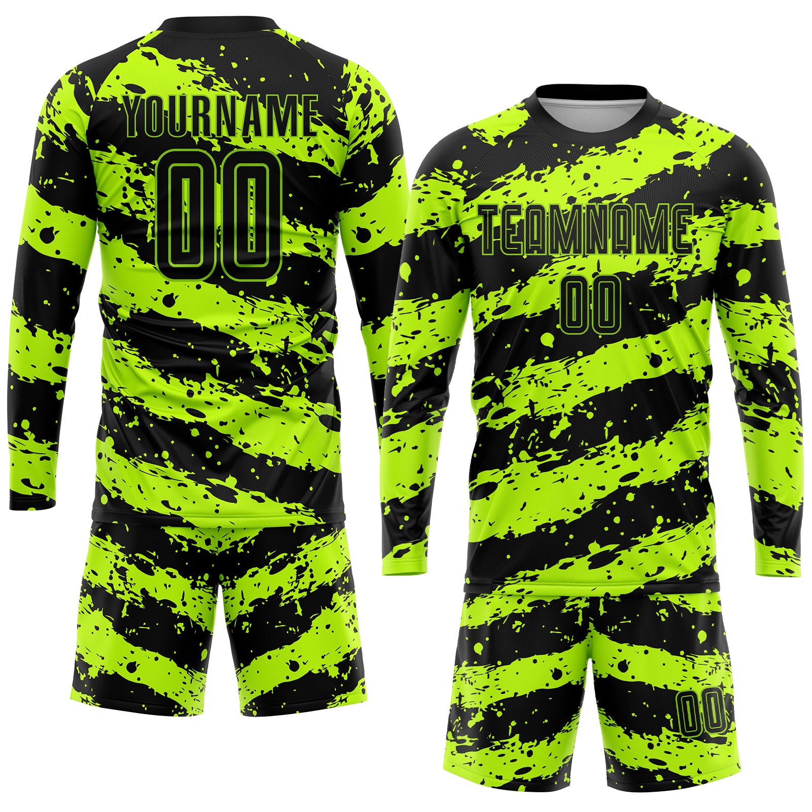 Custom Neon Green Soccer Uniform Jersey Black Sublimation - FansIdea
