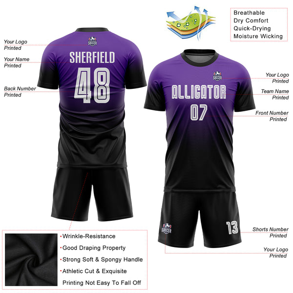 Custom Fade Fashion Soccer Uniform Jersey Purple White-Black