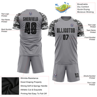 Custom Gray Black-Camo Sublimation Soccer Uniform Jersey