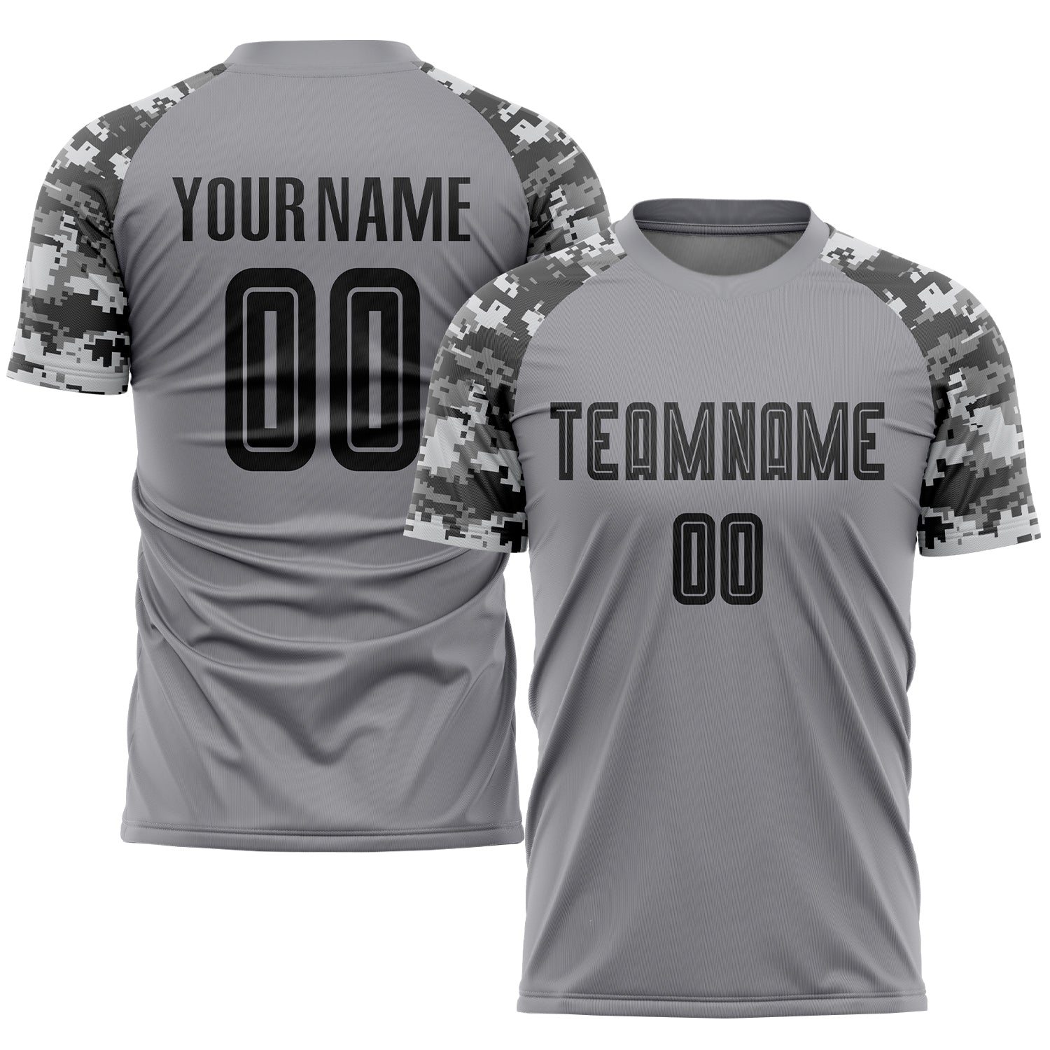 Custom Gray Black-Camo Sublimation Soccer Uniform Jersey