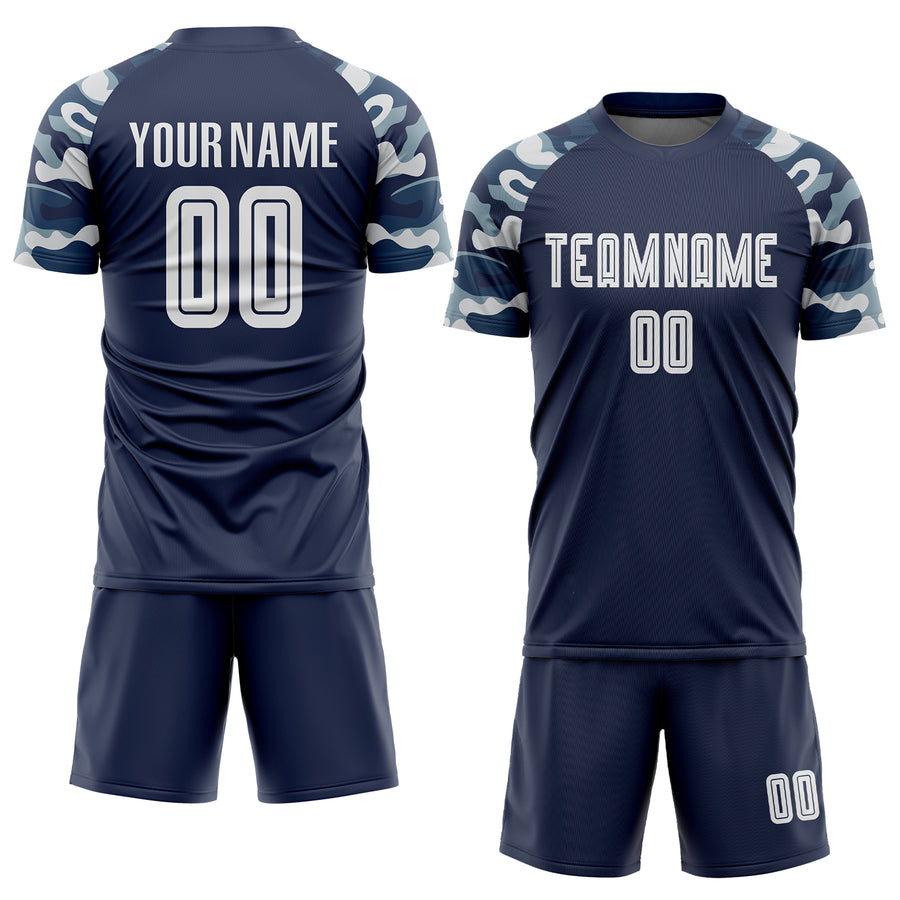 Custom Navy White-Camo Sublimation Soccer Uniform Jersey