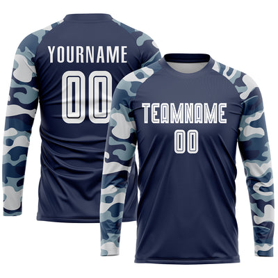 Custom Navy White-Camo Sublimation Soccer Uniform Jersey