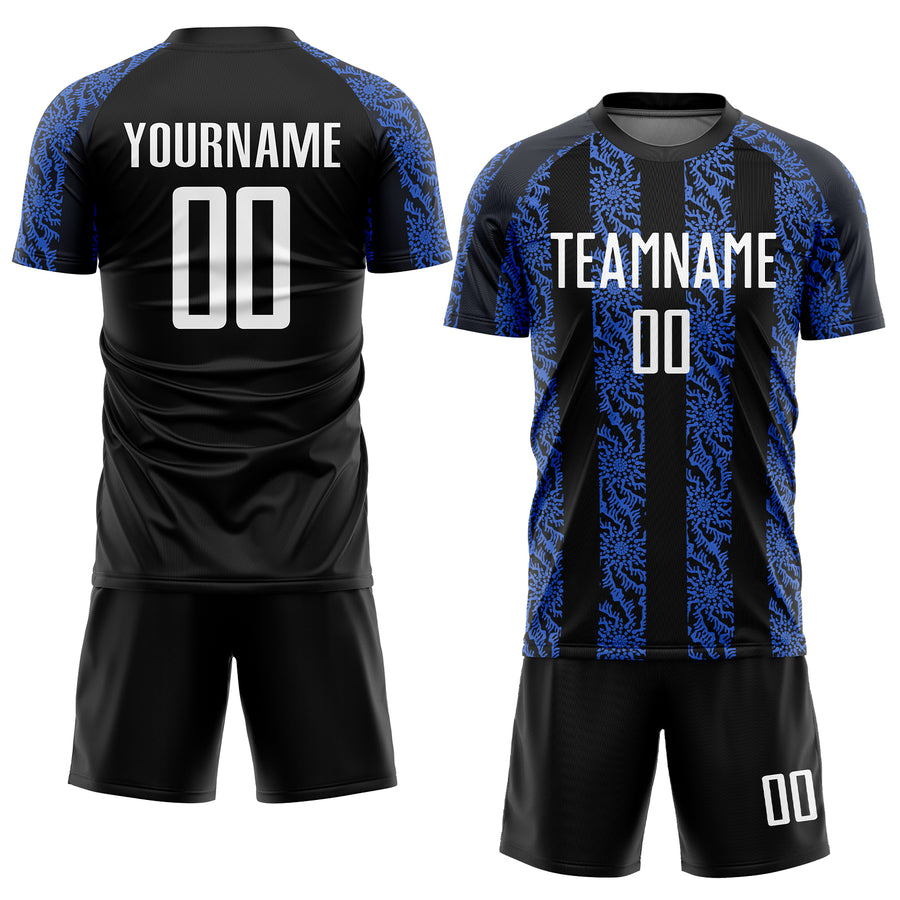 Custom Black White-Royal Sublimation Soccer Uniform Jersey