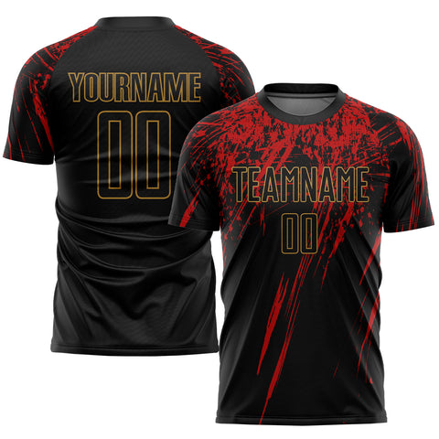 Custom Black Soccer Uniform Jersey Old Gold-red Sublimation - Fansidea