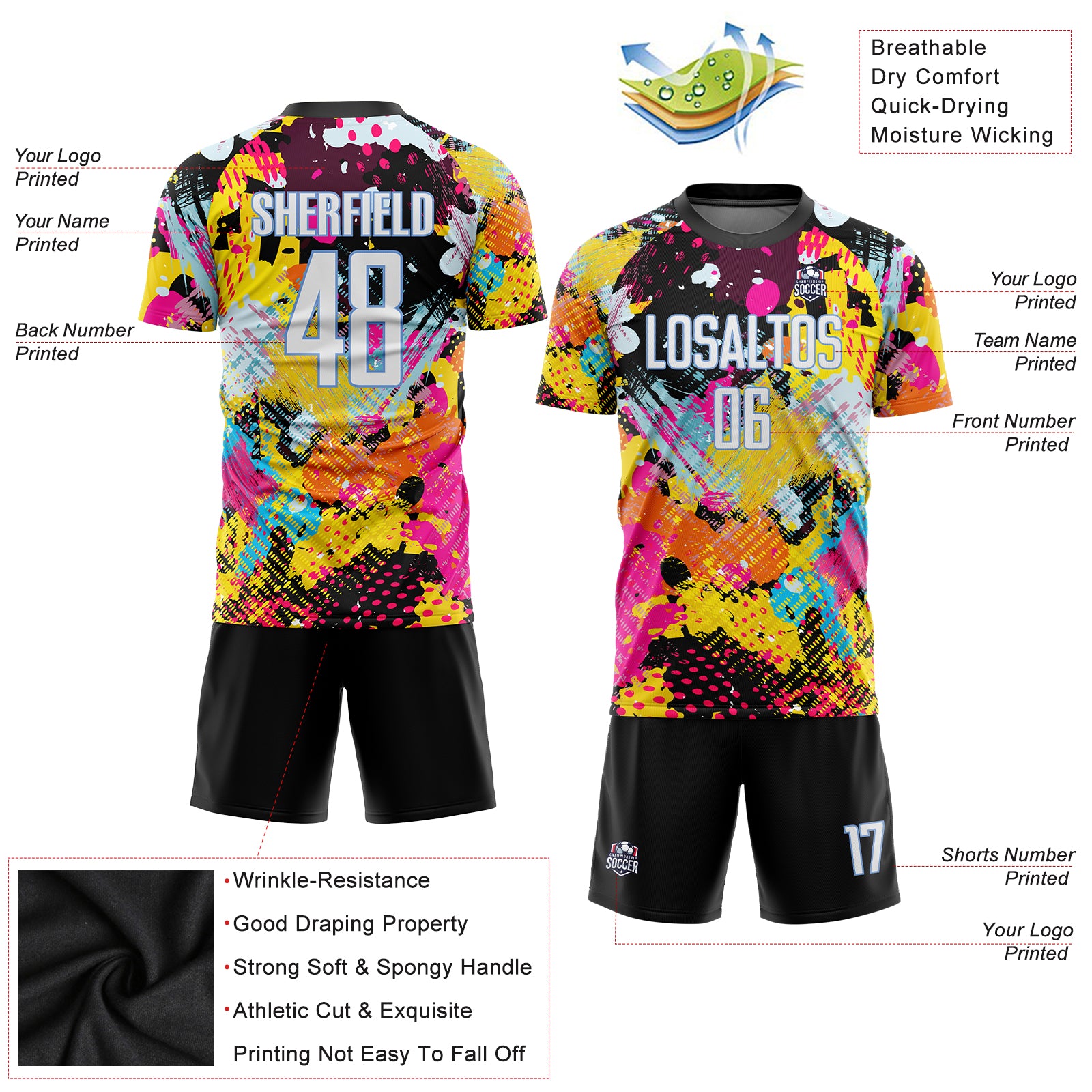 Custom Graffiti Pattern White-Light Blue Sublimation Soccer Uniform Jersey