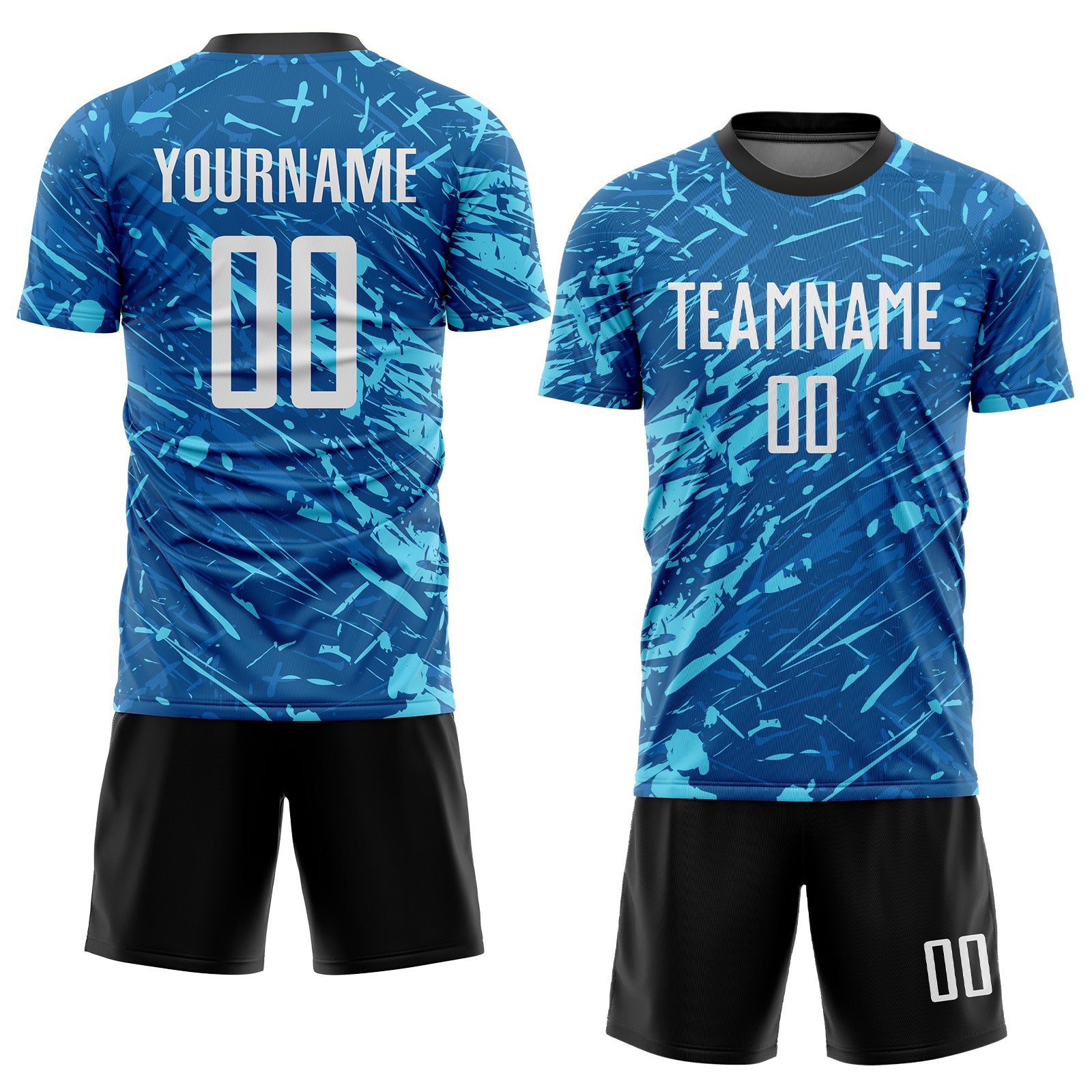 Custom Black Soccer Uniform Jersey Pink-Light Blue Sublimation - FansIdea