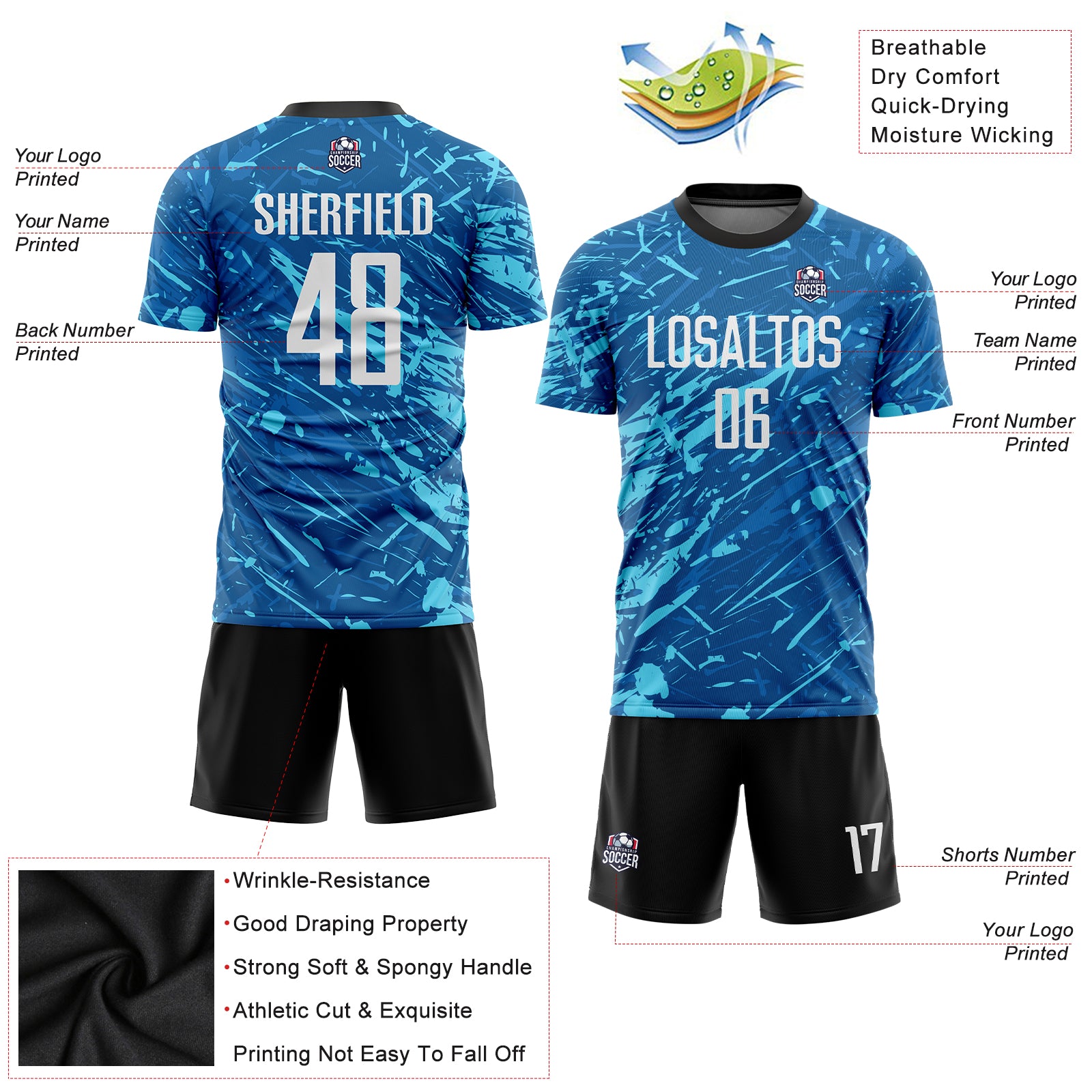 Custom Royal White-Light Blue Sublimation Soccer Uniform Jersey