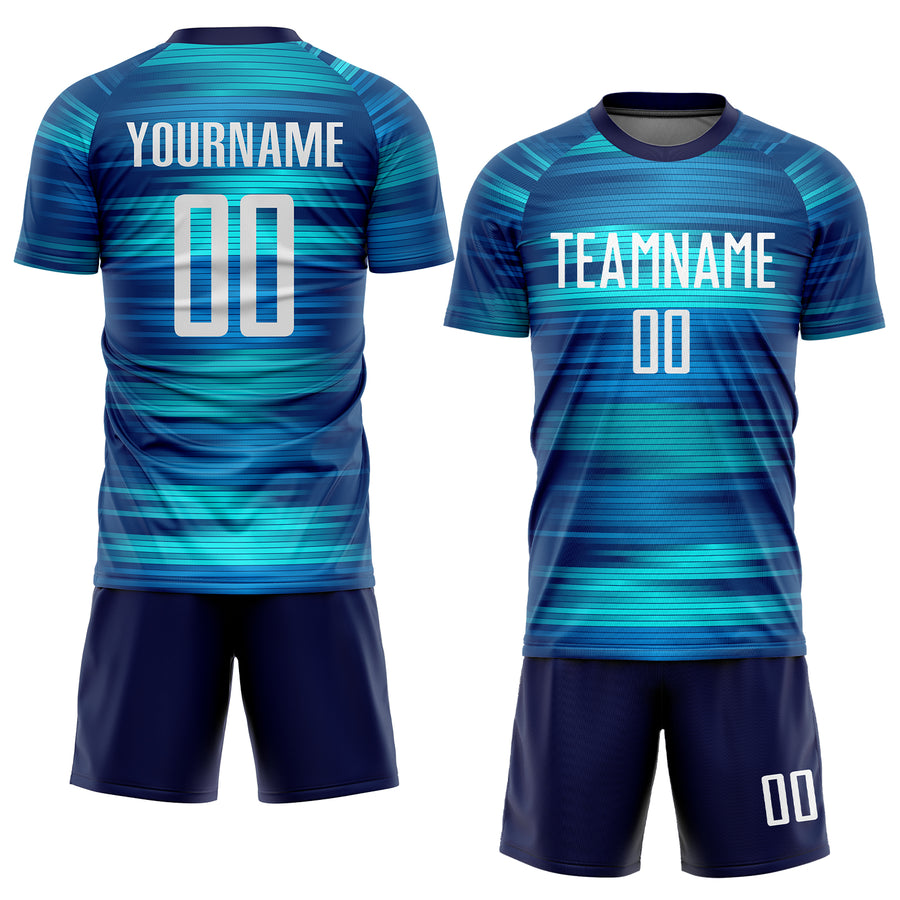 Custom Light Blue White-Black Sublimation Soccer Uniform Jersey