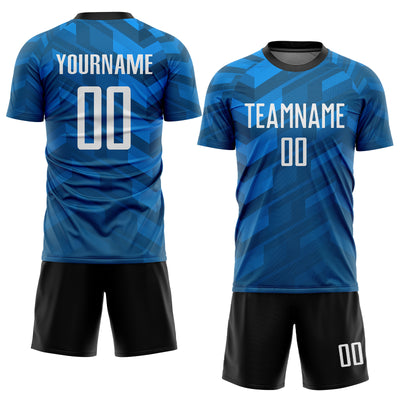 Custom Light Blue White-Black Sublimation Soccer Uniform Jersey