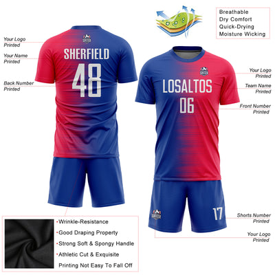 Custom Red White-Royal Sublimation Soccer Uniform Jersey