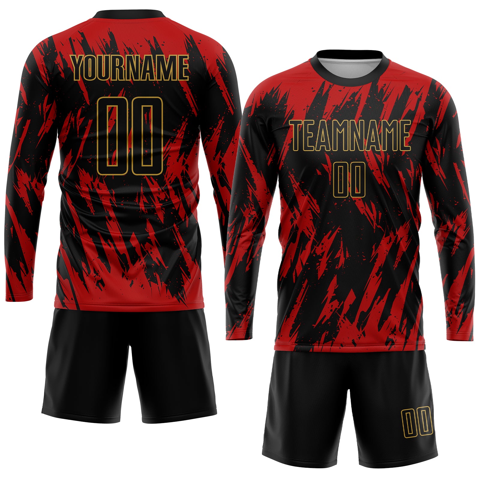 Custom Red Black-Old Gold Sublimation Soccer Uniform Jersey