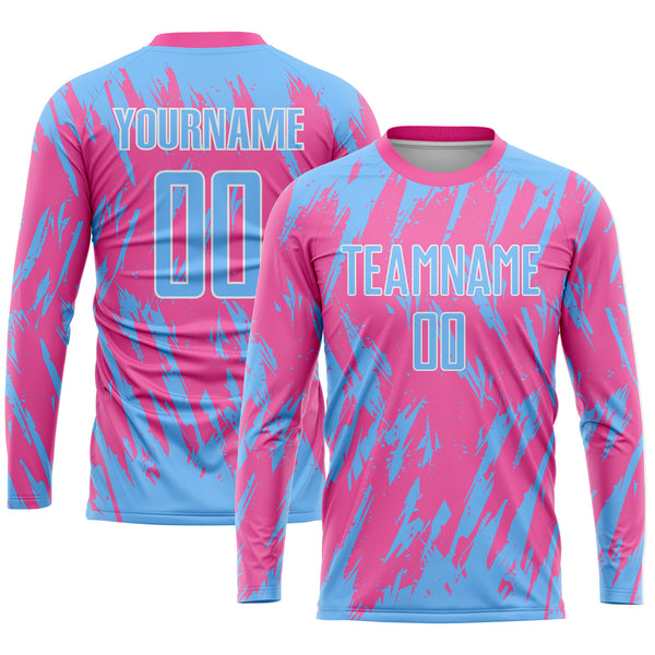 Custom Pink Light Blue-White Sublimation Soccer Uniform Jersey Men's Size:S