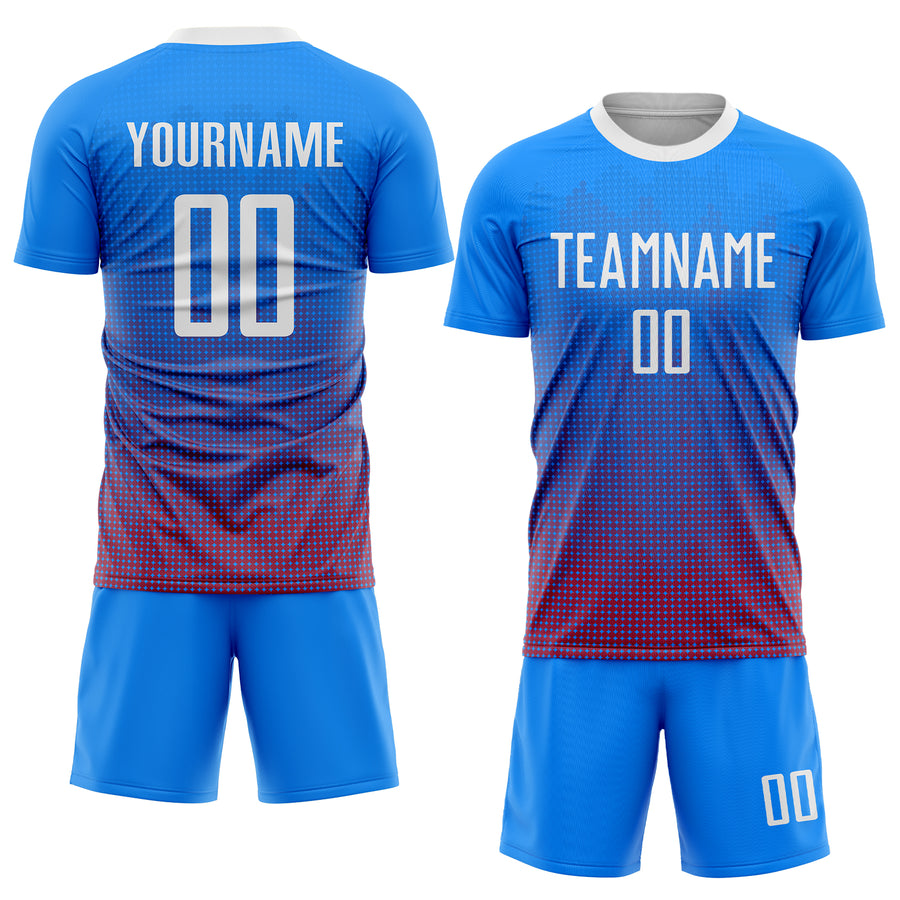 Custom Royal White-Red Sublimation Soccer Uniform Jersey