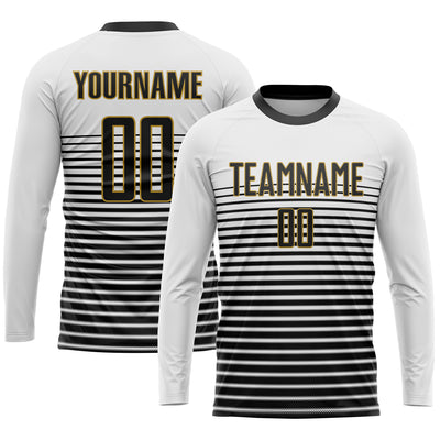 Custom White Black-Old Gold Sublimation Soccer Uniform Jersey