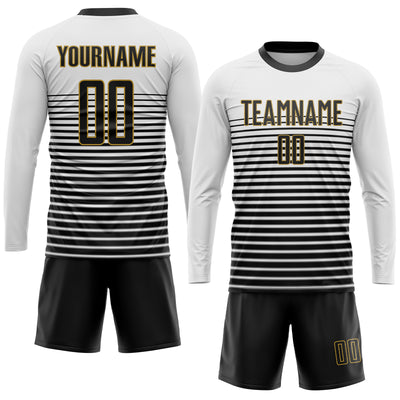 Custom White Black-Old Gold Sublimation Soccer Uniform Jersey