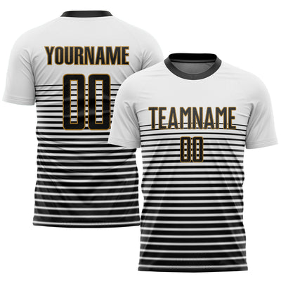 Custom White Black-Old Gold Sublimation Soccer Uniform Jersey