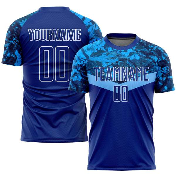 FANSIDEA Custom Royal White Light Blue-Hot Pink Sublimation Soccer Uniform Jersey Men's Size:3XL