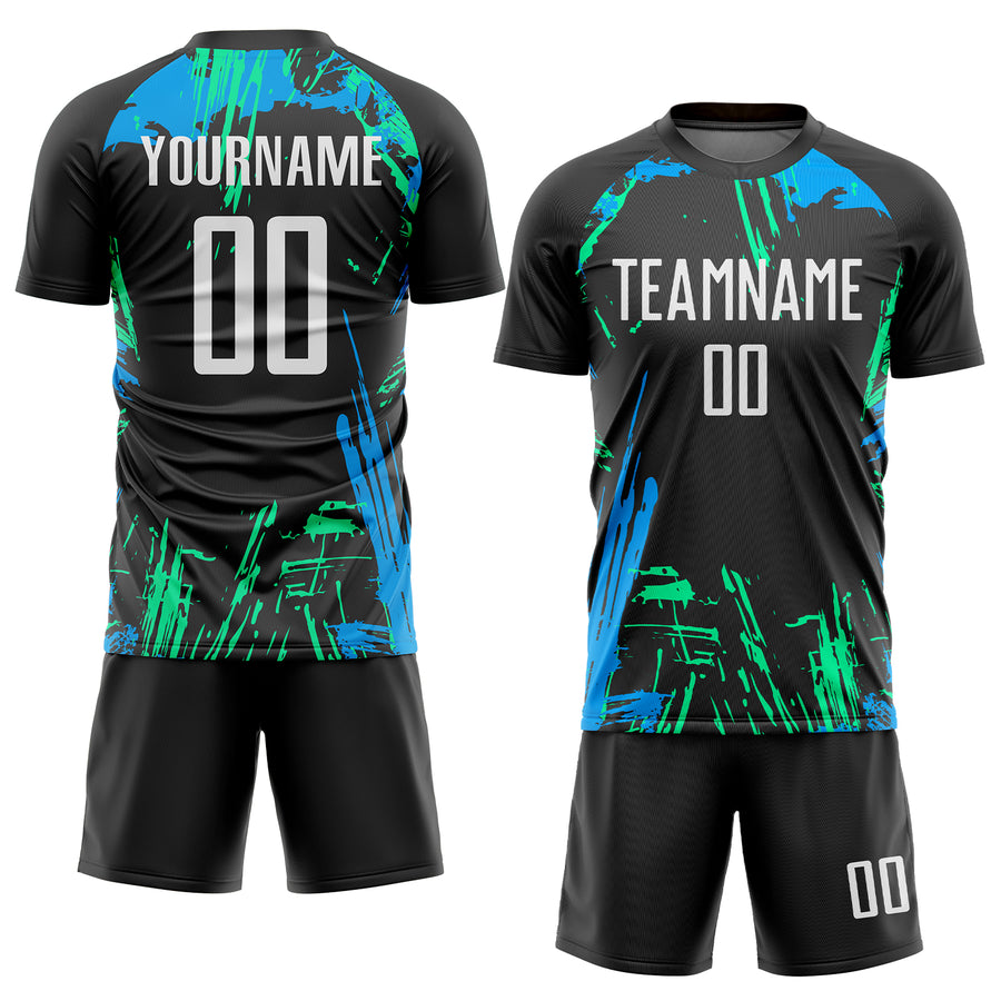 Custom Black White-Light Blue Sublimation Soccer Uniform Jersey