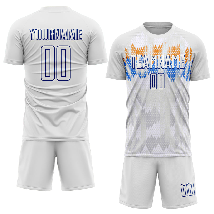 Custom White Royal Sublimation Soccer Uniform Jersey