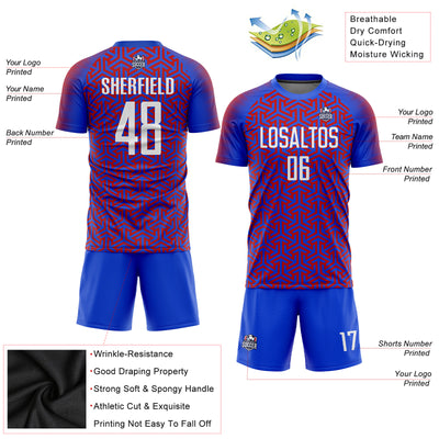 Custom Royal White-Red Sublimation Soccer Uniform Jersey