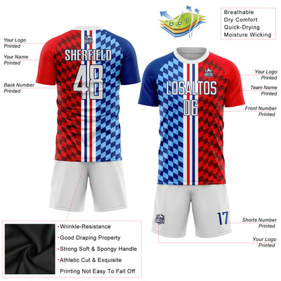 Custom Figure White-Royal Sublimation Soccer Uniform Jersey