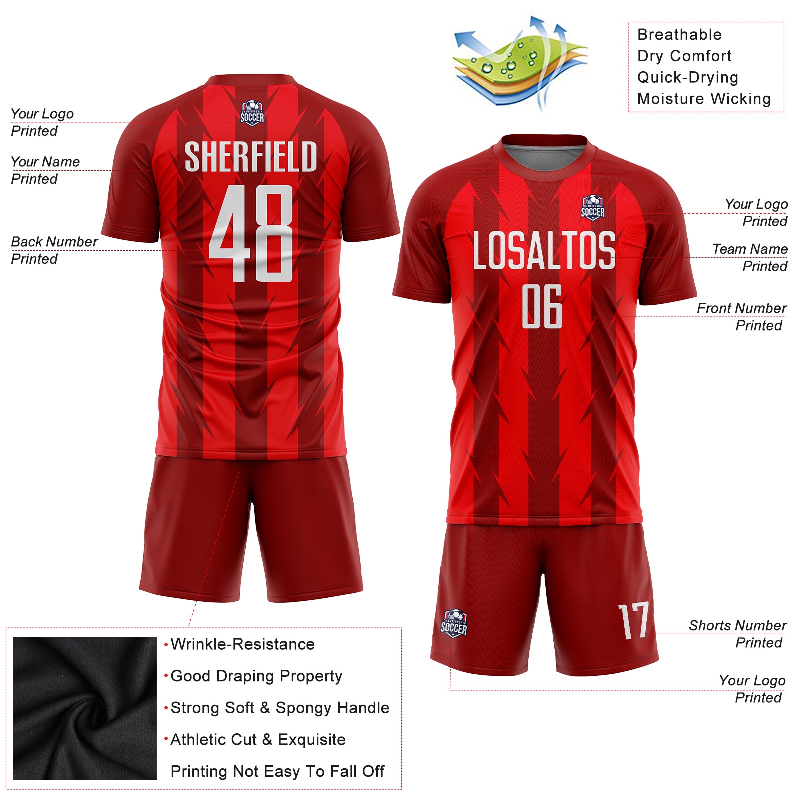 Custom Red White Sublimation Soccer Uniform Jersey