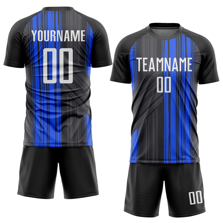 Custom Black White-Royal Sublimation Soccer Uniform Jersey