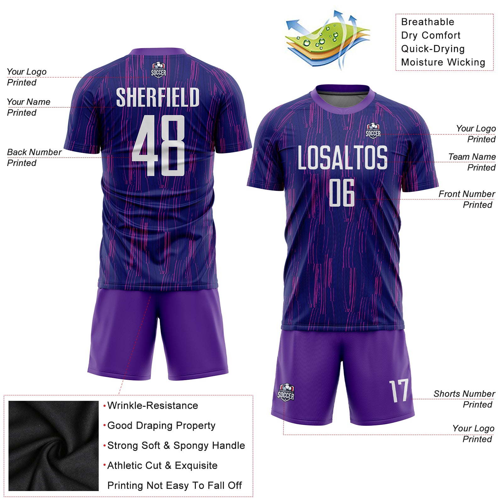 Custom Purple White Sublimation Soccer Uniform Jersey