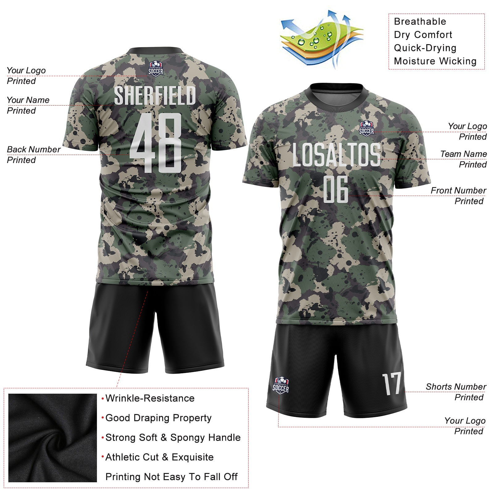 Custom Camo White-Black Sublimation Salute To Service Soccer Uniform Jersey