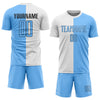 Custom White Light Blue-Black Sublimation Split Fashion Soccer Uniform Jersey