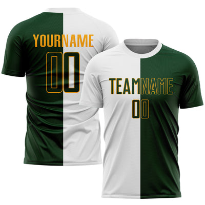 Custom White Green-Gold Sublimation Split Fashion Soccer Uniform Jersey