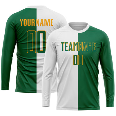 Custom White Kelly Green-Gold Sublimation Split Fashion Soccer Uniform Jersey