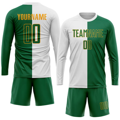 Custom White Kelly Green-Gold Sublimation Split Fashion Soccer Uniform Jersey