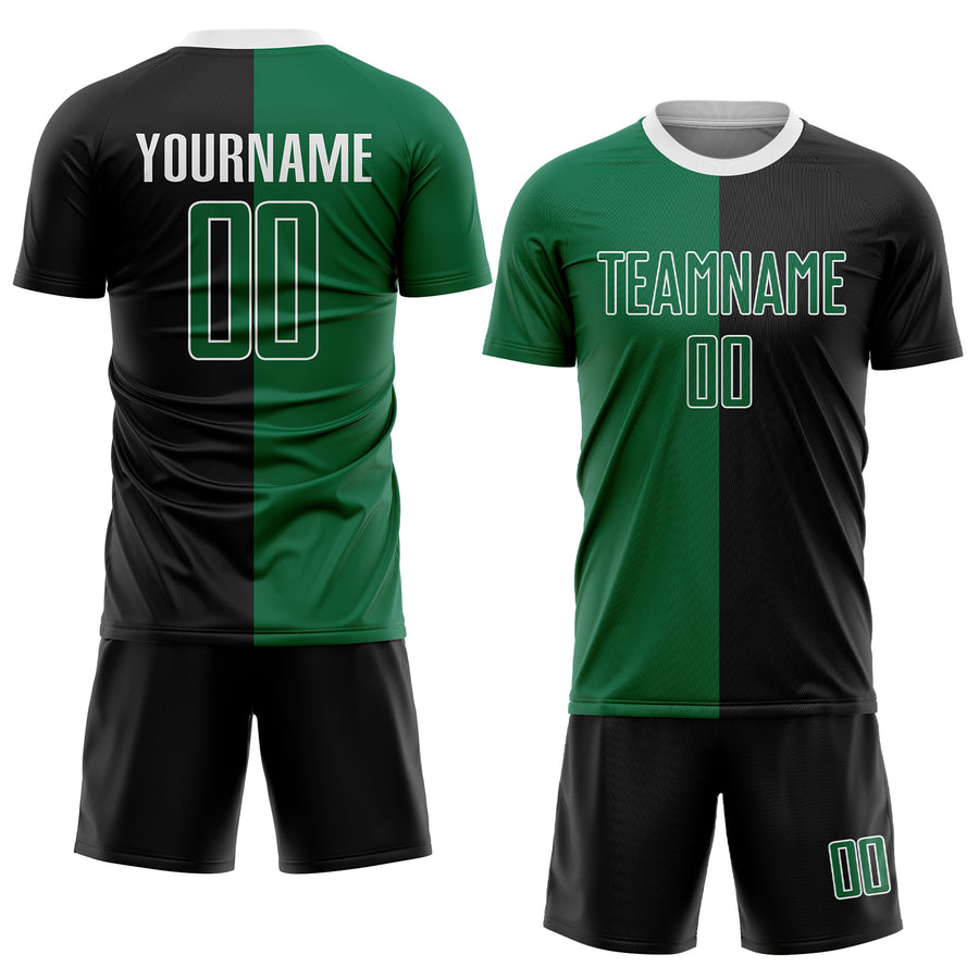 Custom Black Kelly Green-White Sublimation Split Fashion Soccer Uniform Jersey