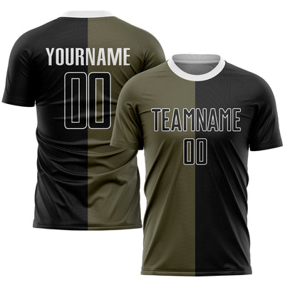 Custom Olive Black-White Sublimation Split Fashion Salute To Service Soccer Uniform Jersey