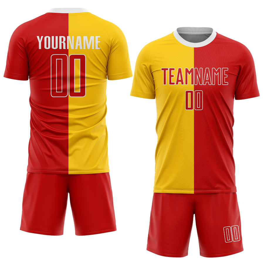 Custom Gold Red-White Sublimation Split Fashion Soccer Uniform Jersey