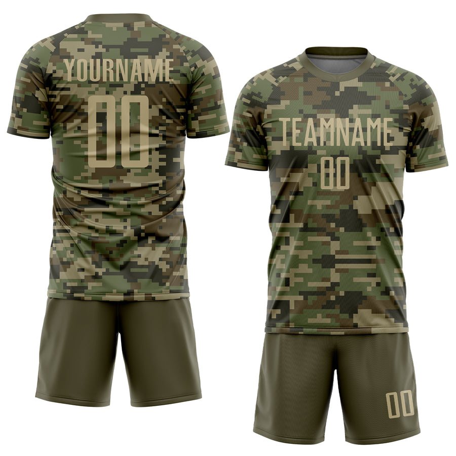 Custom Camo Vegas Gold-Olive Sublimation Salute To Service Soccer Uniform Jersey