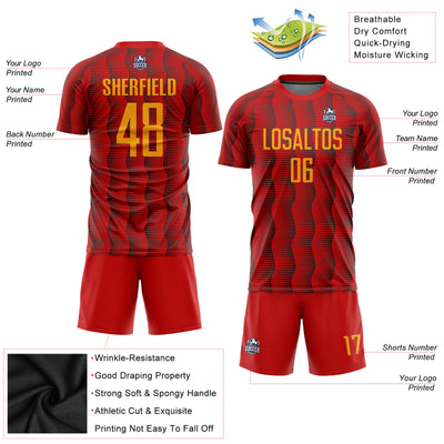 Custom Red Gold Sublimation Soccer Uniform Jersey