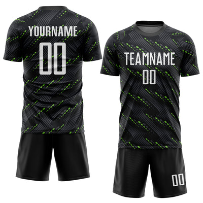 Custom Black White-Kelly Green Sublimation Soccer Uniform Jersey