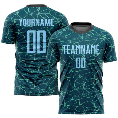 Custom Teal Light Blue-Black Sublimation Soccer Uniform Jersey