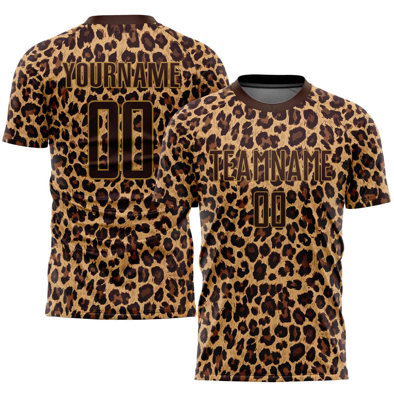 Custom Brown Brown-Old Gold Sublimation Leopard Soccer Uniform Jersey