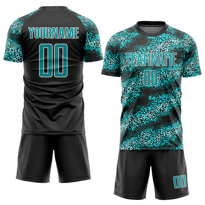 Custom Teal Teal-Black Sublimation Soccer Uniform Jersey