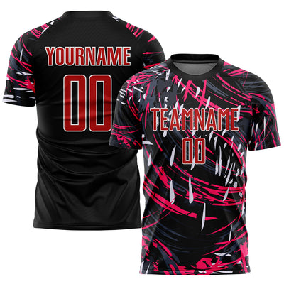 Custom Black Red-White Sublimation Soccer Uniform Jersey