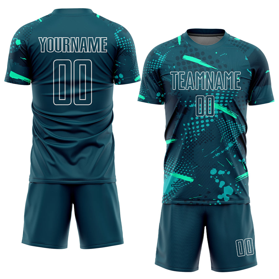 Custom Green Green-Teal Sublimation Soccer Uniform Jersey