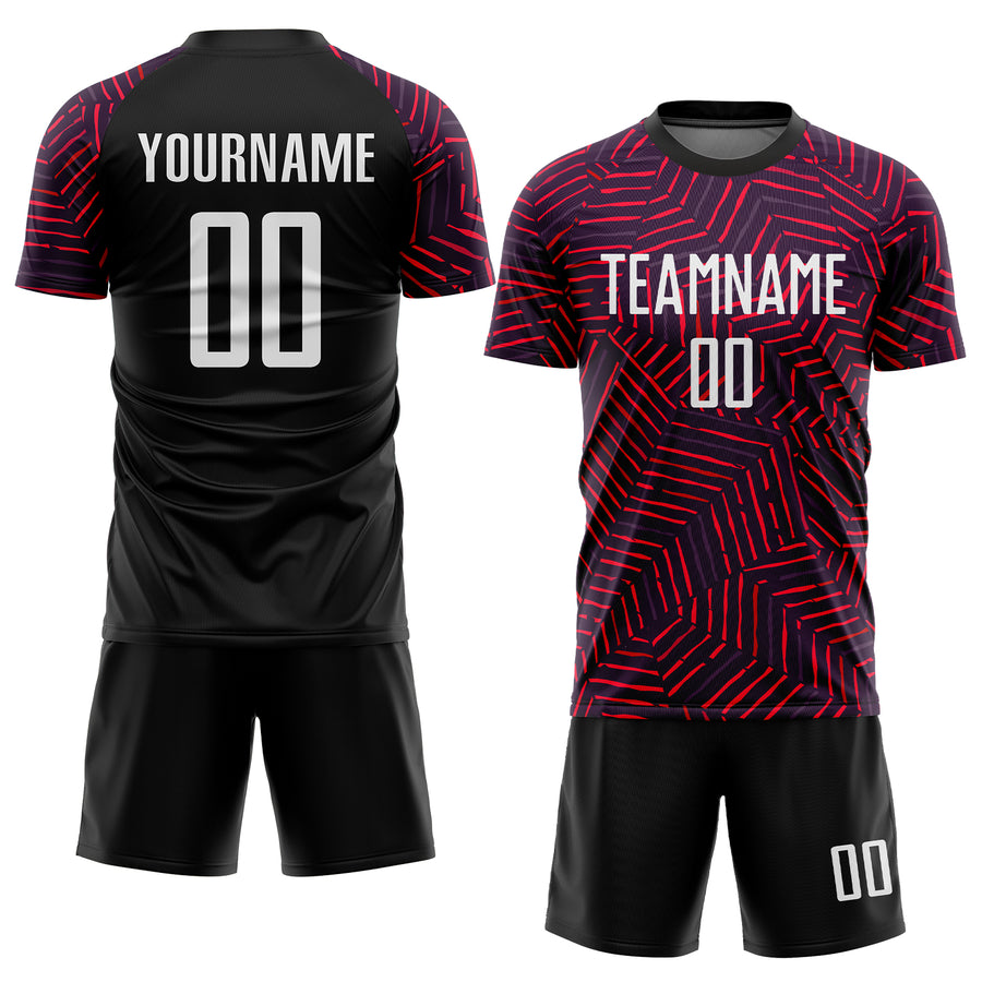 Custom Black White-Red Sublimation Soccer Uniform Jersey